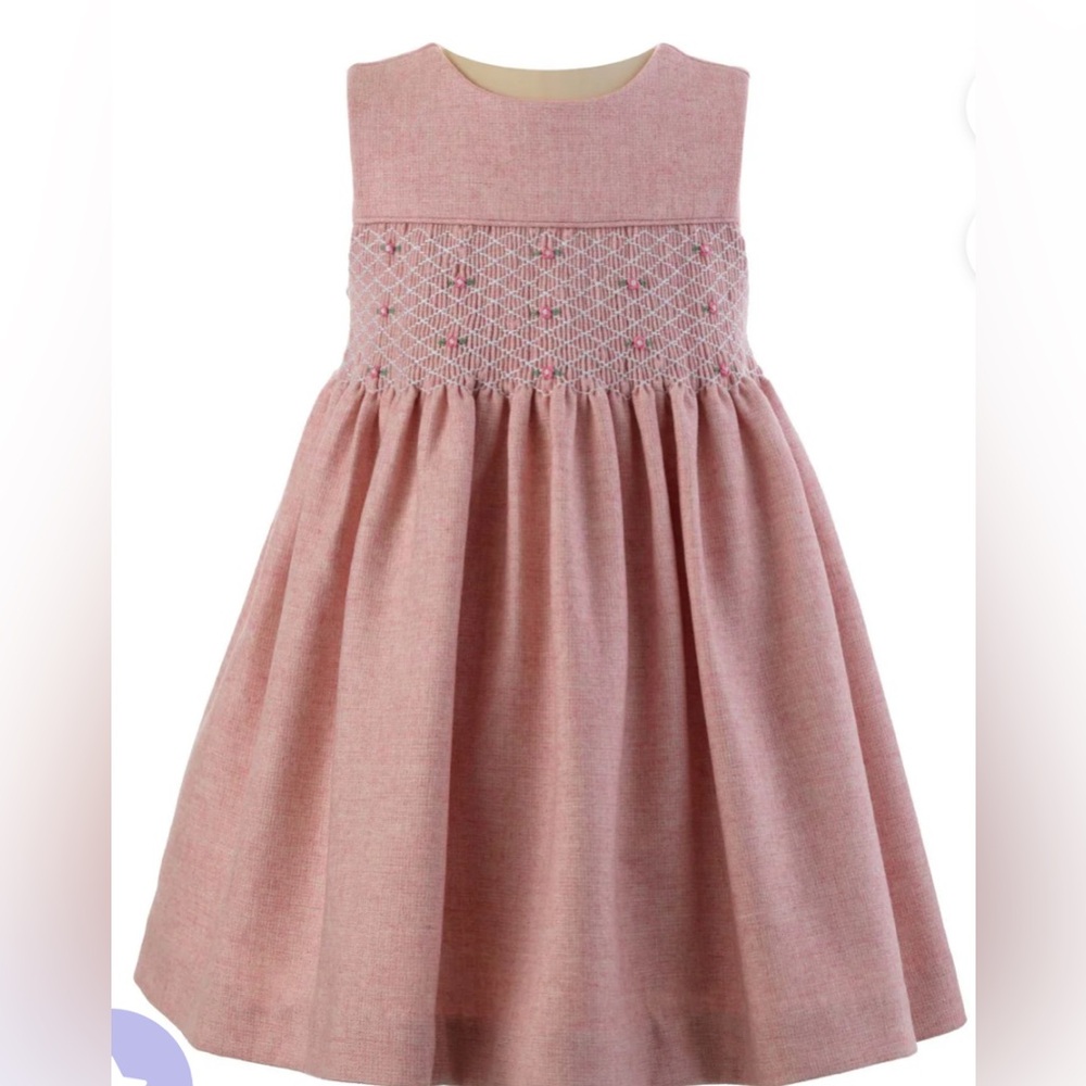 Rachel Riley Girls Pink Smocked Sleeveless Dress
